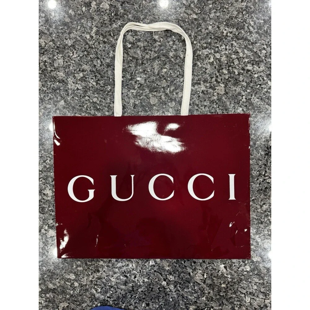 Authentic Gucci Shopping Gift Bag Only Red Burgundy Paper Large 3x 19